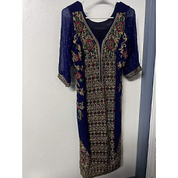 PAKISTANI INDIAN SHALWAR KAMEEZ CHIFFON, EMBROIDERY WORK DRESS. SIZE SMALL - Picture 1 of 11
